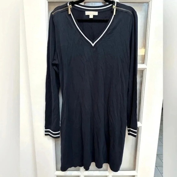 Michael Kors Navy with White Piping Shoulder Zippers Knit Dress Size Large L - Picture 8 of 8